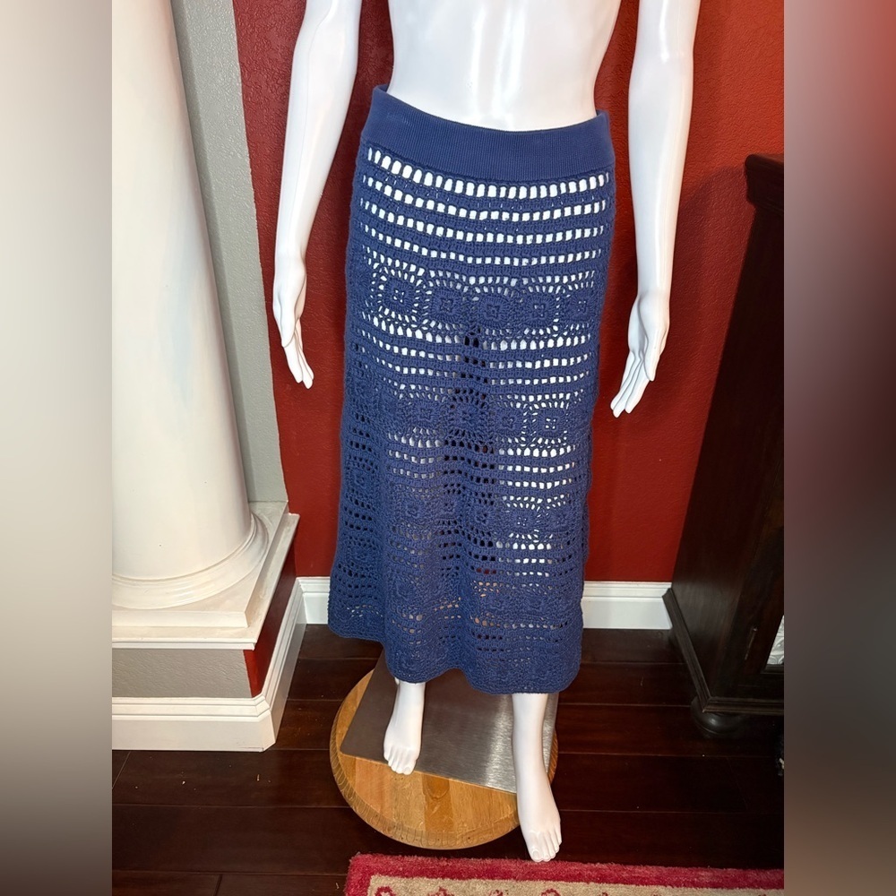 STAUD MARLIN COTTON-CROCHET MIDI SKIRT IN BLUE. Size M - Picture 4 of 7